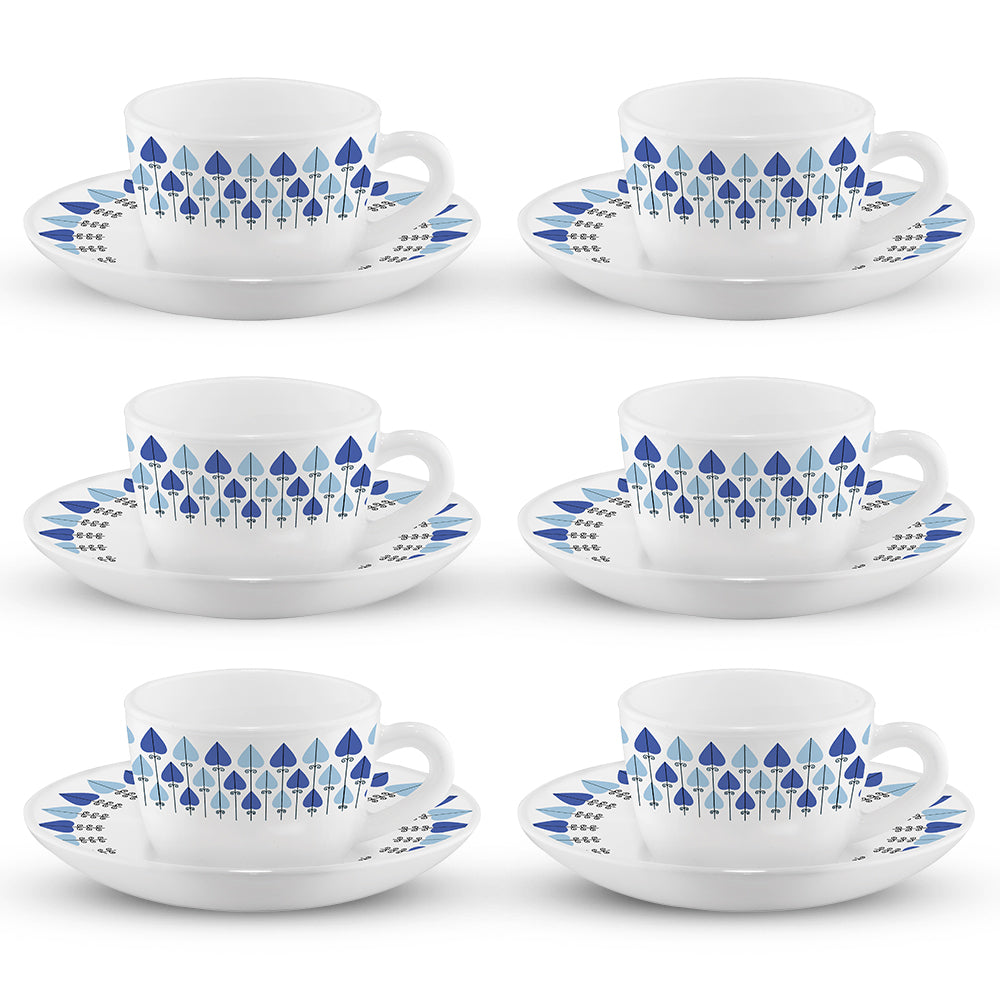 Larah by Borosil Robin Cup n Saucers Set, 140ml x 8