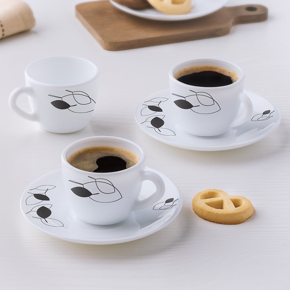 Larah by Borosil Shadow Cup n Saucer Set, 140ml x 8