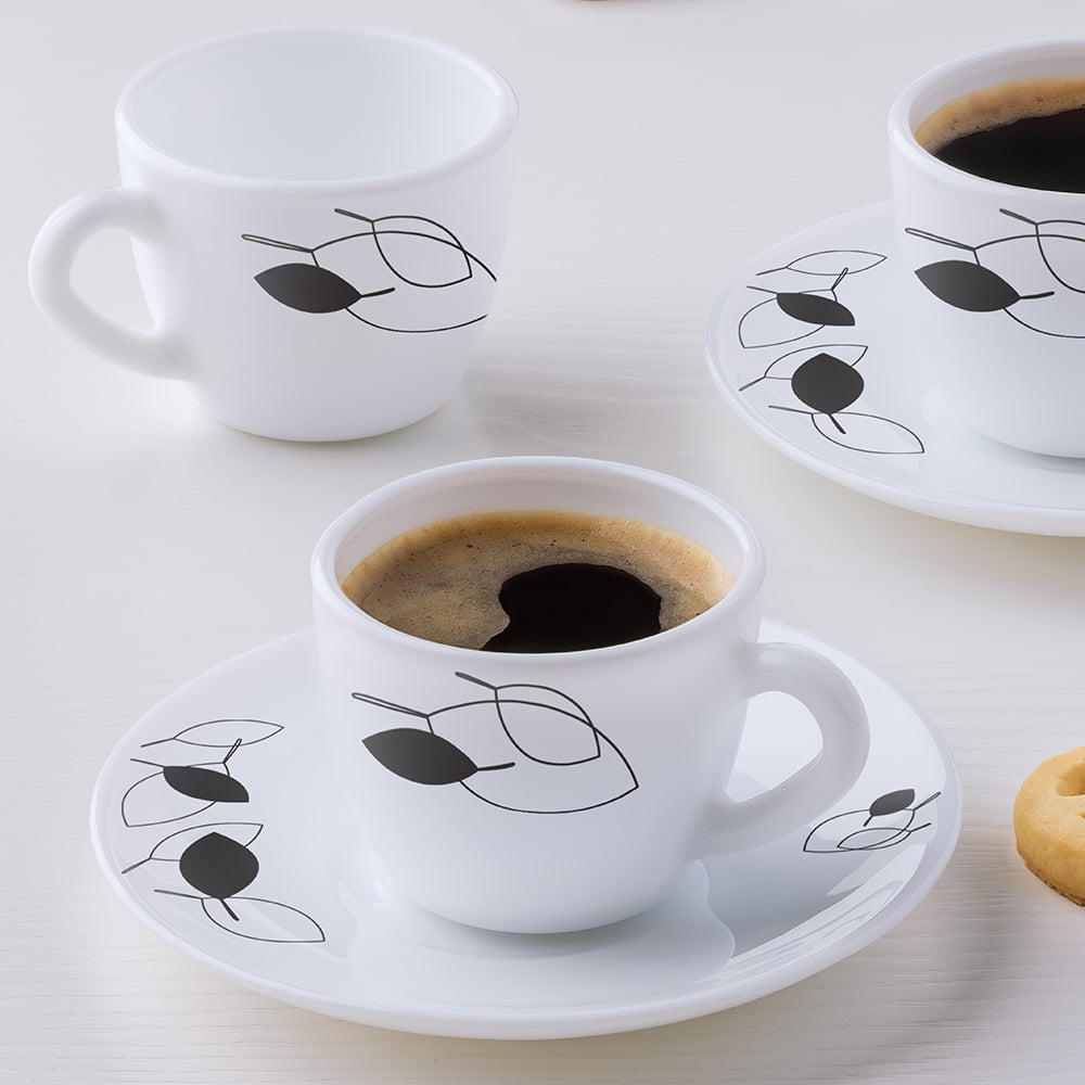 Larah by Borosil Shadow Cup n Saucer Set, 140ml x 8