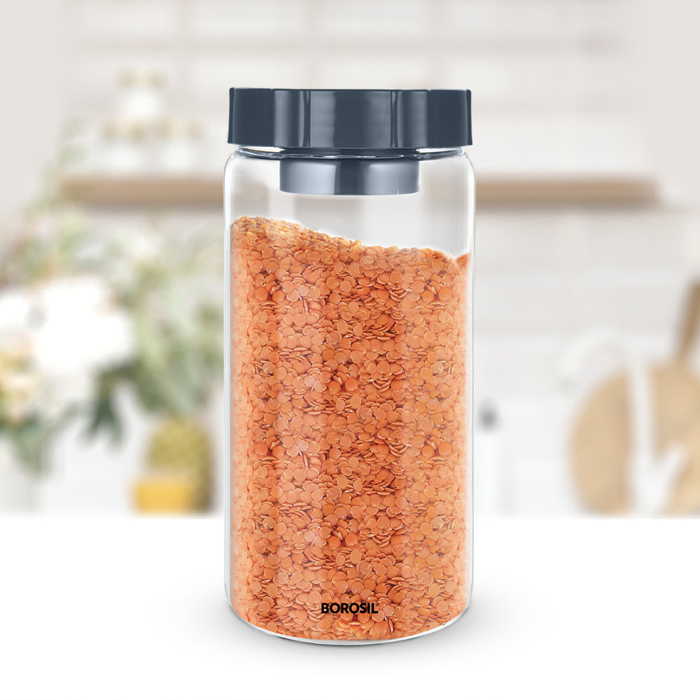 Borosil EasyScoop Endura Airtight Glass Jar, 1.2L