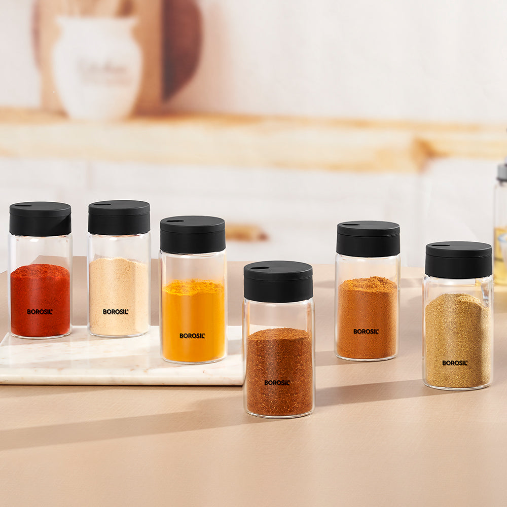 Borosil Glass Salt & Pepper Jar Set, 250ml x 2