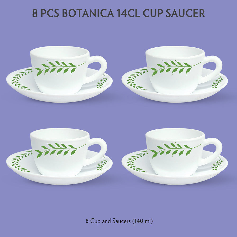 Larah by Borosil Botanica Cup n Saucer Set, 140ml x 8