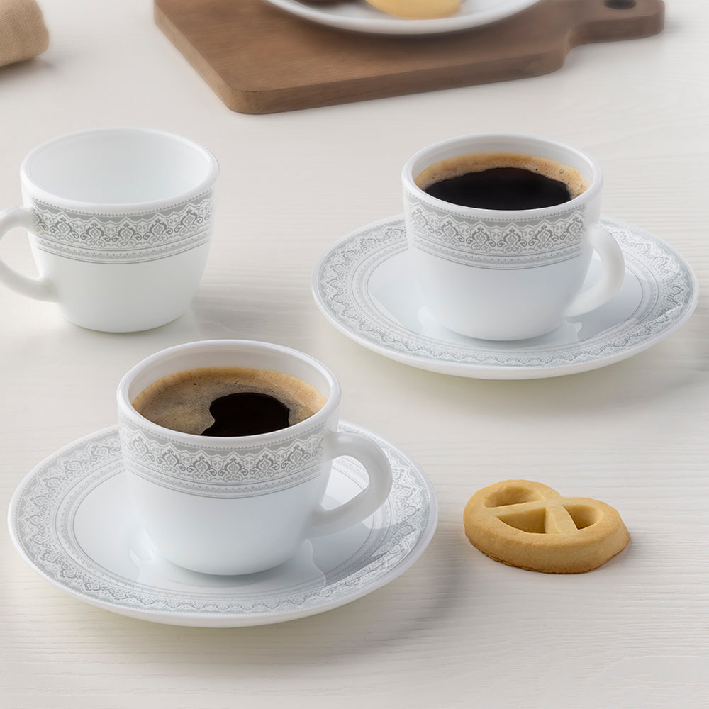 Larah by Borosil Classic Cup n Saucer Set, 140ml x 8