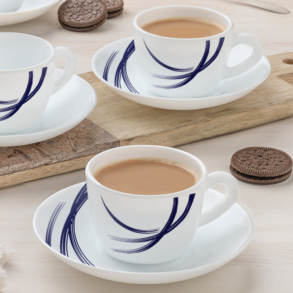 Larah by Borosil Indigo Stella Cup n Saucer Set, 140ml x 8