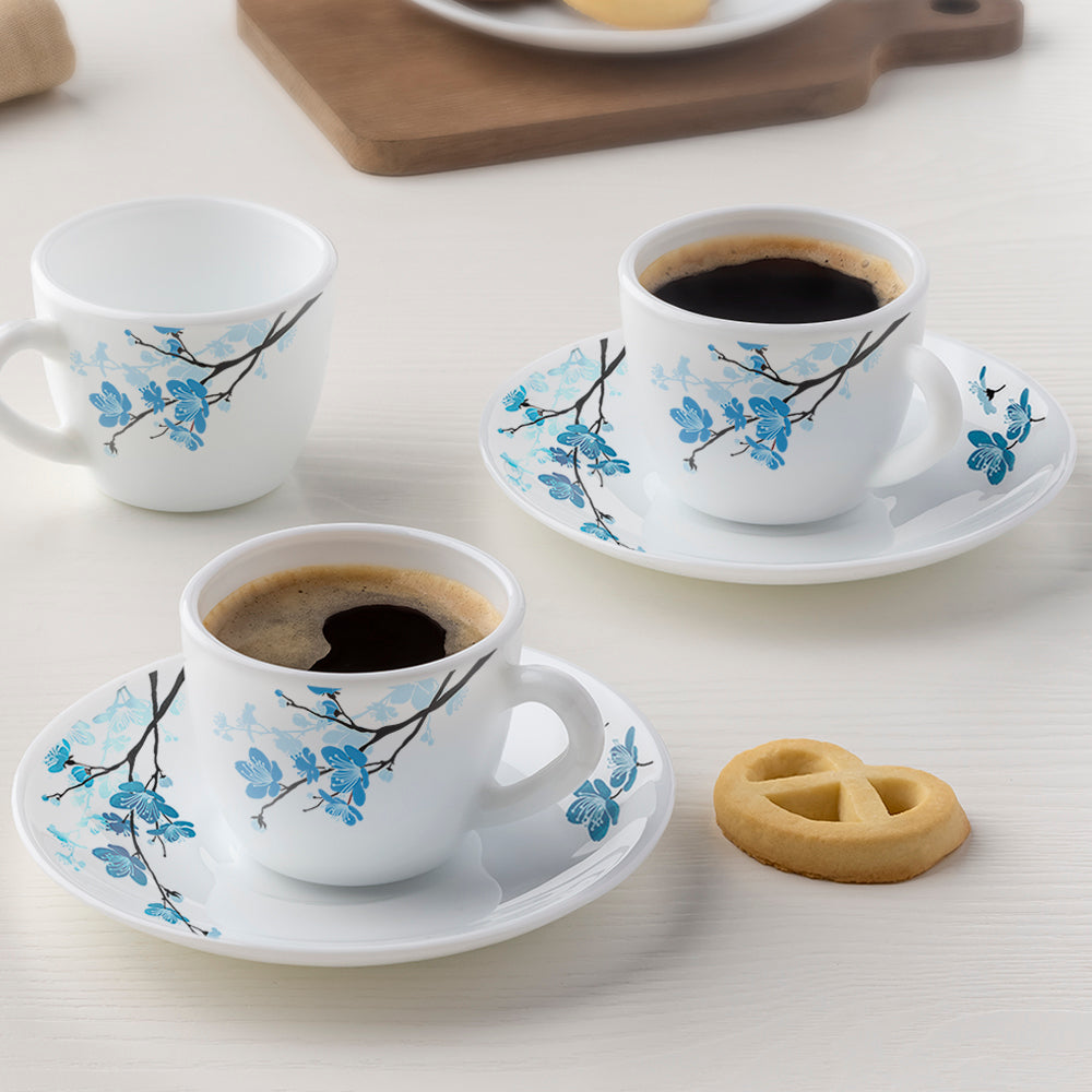 Larah by Borosil Mimosa Cup n Saucer Set, 140ml x 12