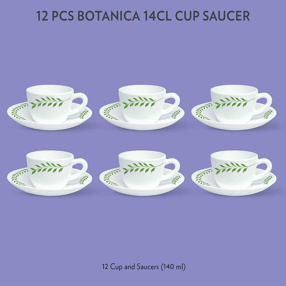 Larah by Borosil Botanica Cup n Saucer Set, 140ml x 8