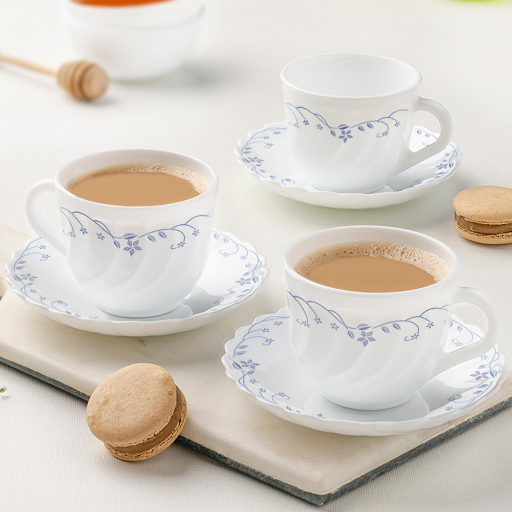 Larah by Borosil Flora Cup n Saucer Set, 140ml x 12