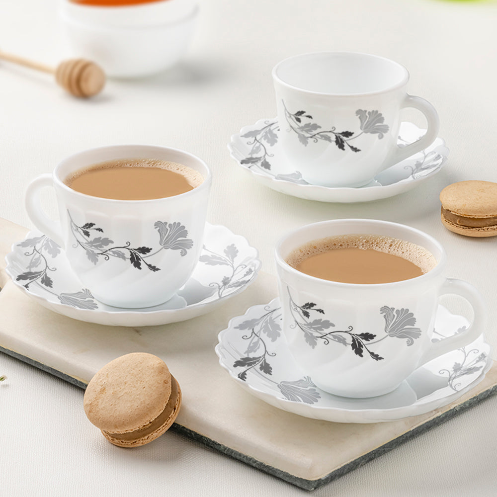 Larah by Borosil Millenia Cup n Saucer Set, 220ml x 12