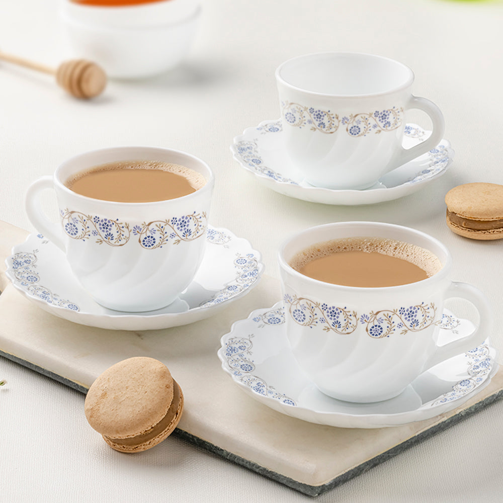 Larah by Borosil Mist Cup n Saucer Set, 140ml x 8