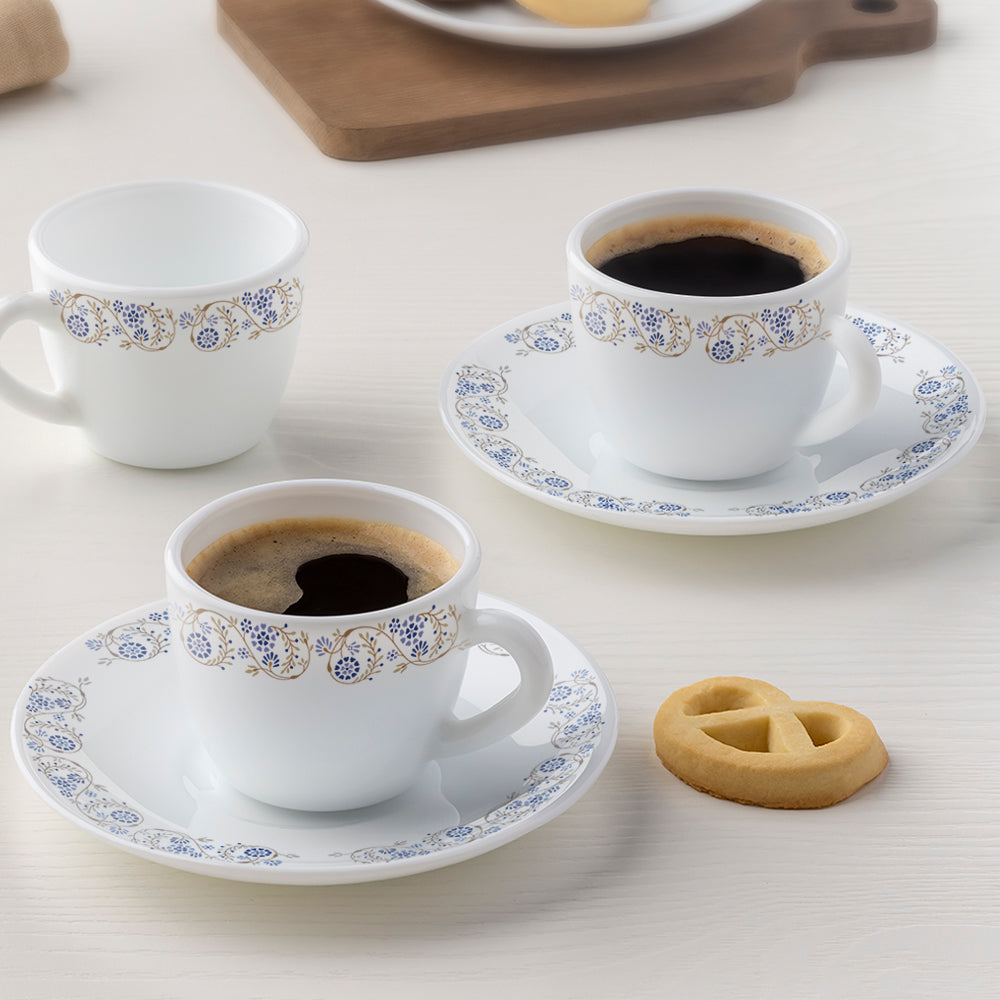 Larah by Borosil Mist Cup n Saucer Set, 140ml x 8