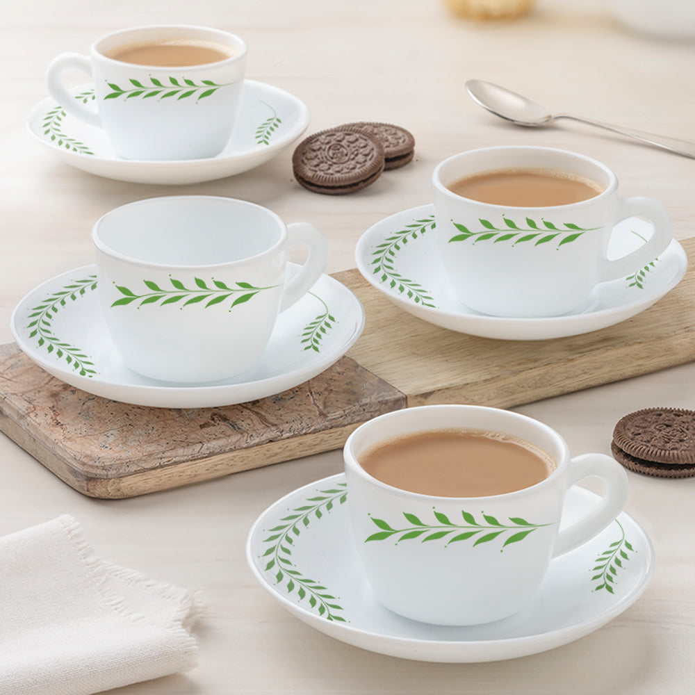 Larah by Borosil Botanica Cup n Saucer Set, 140ml x 12