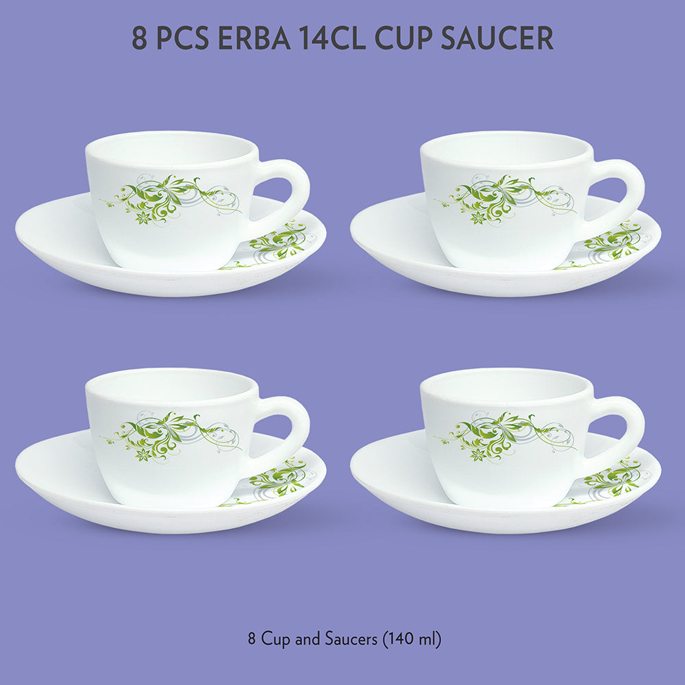 Larah by Borosil Erba Cup n Saucer Set, 140ml x 8