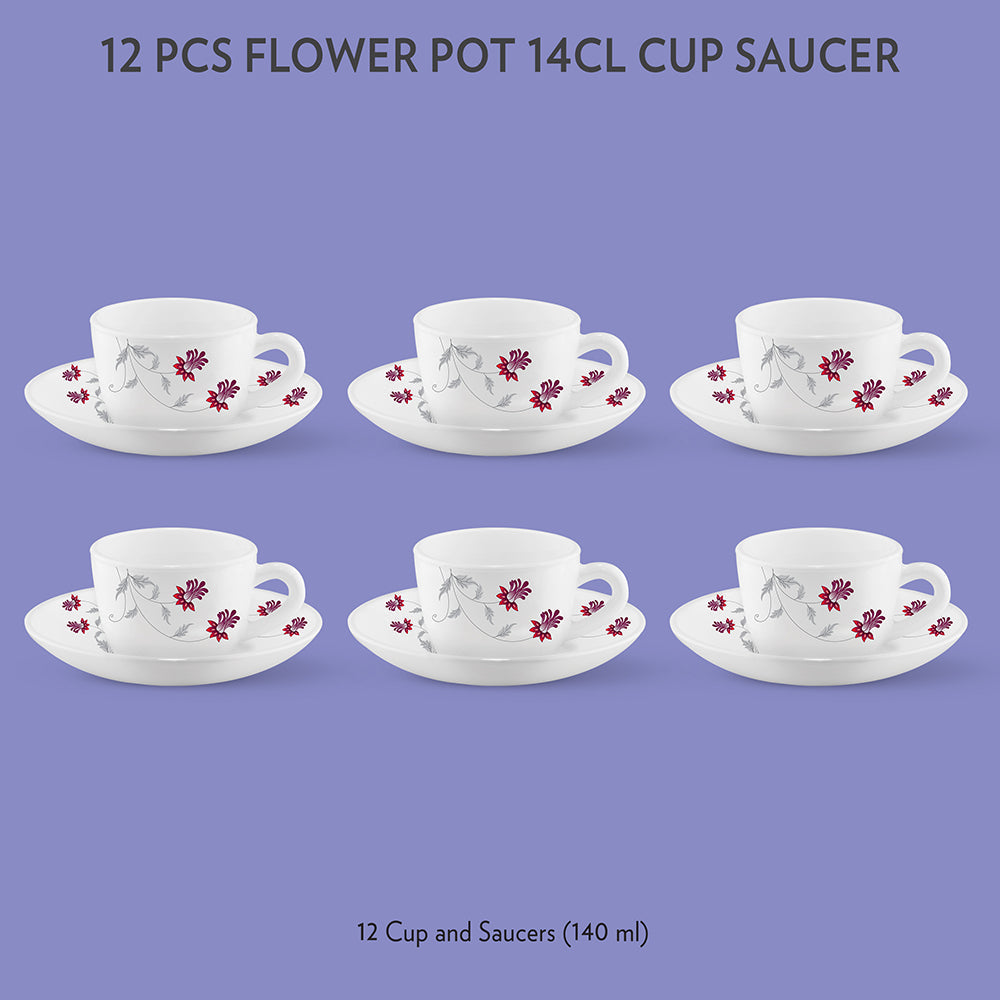 Larah by Borosil Flower Pot Cup n Saucer Set, 140ml x 8
