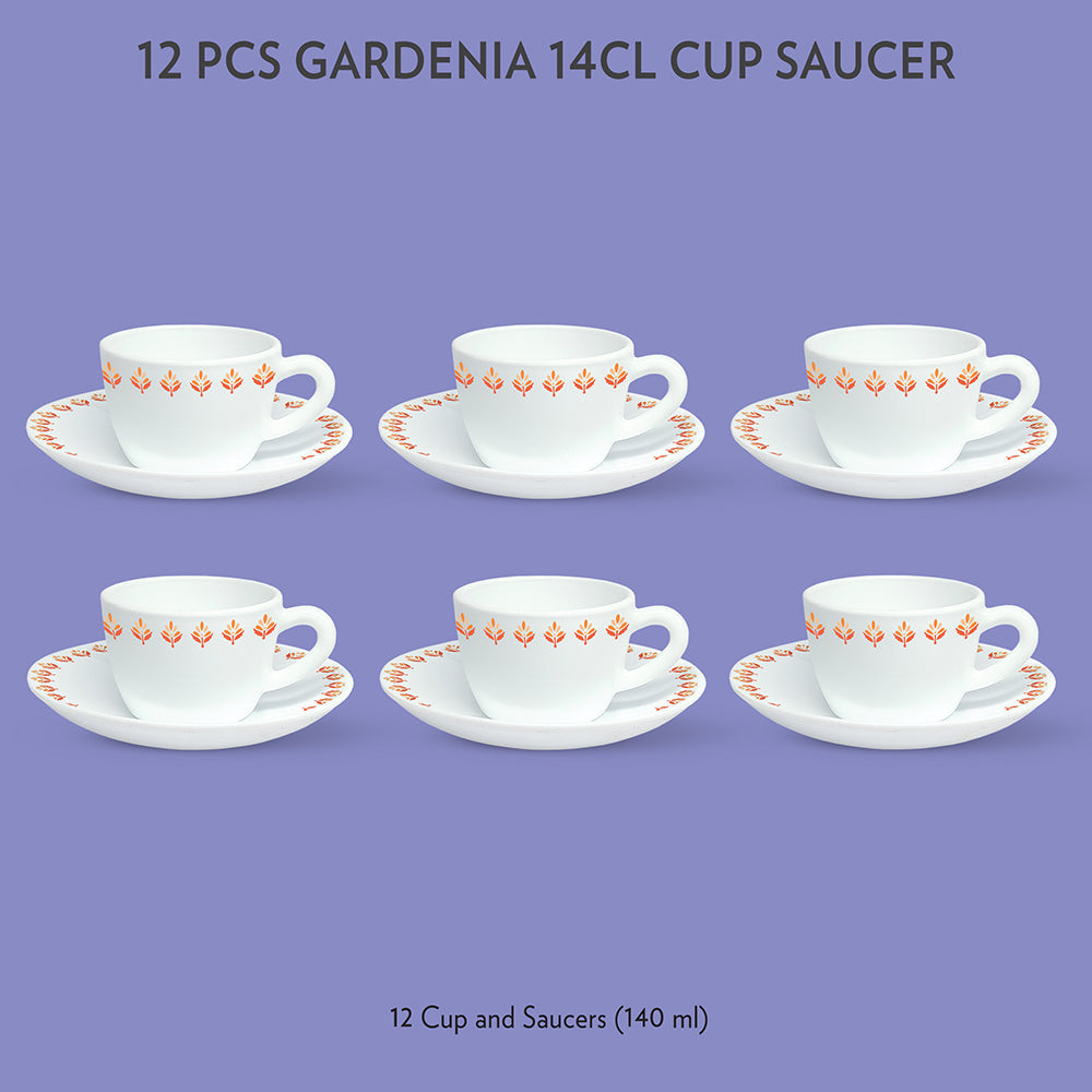 Larah by Borosil Gardenia Cup n Saucer Set, 140ml x 8
