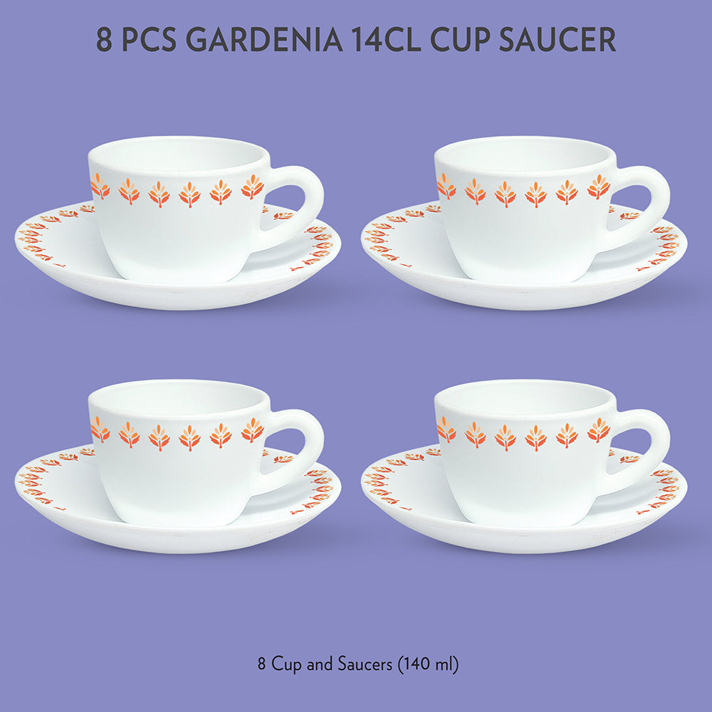 Larah by Borosil Gardenia Cup n Saucer Set, 140ml x 12