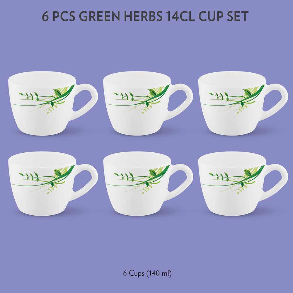 Larah by Borosil Green Herbs Cup Set, 90ml x 6