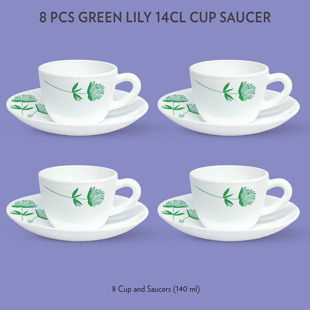 Larah by Borosil Green Lily Cup n Saucer Set, 90ml x 12