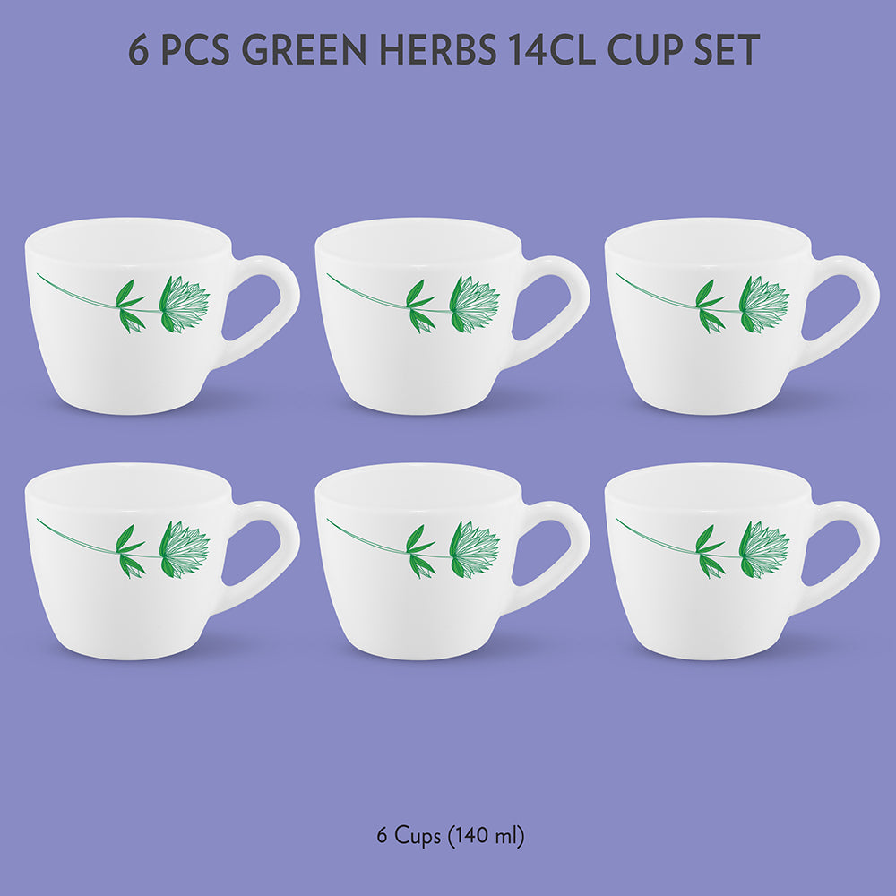 Larah by Borosil Green Lily Cup Set, 90ml x 6