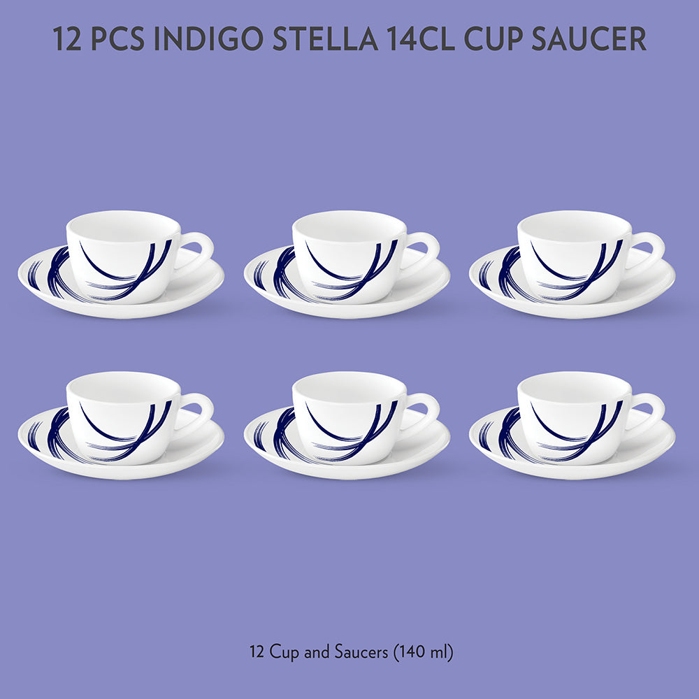 Larah by Borosil Indigo Stella Cup n Saucer Set, 140ml x 12