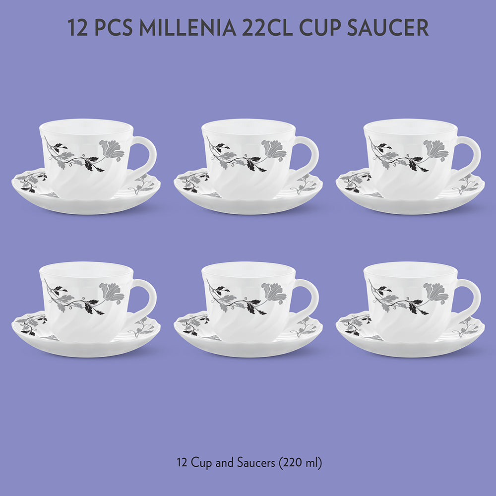Larah by Borosil Millenia Cup n Saucer Set, 220ml x 12
