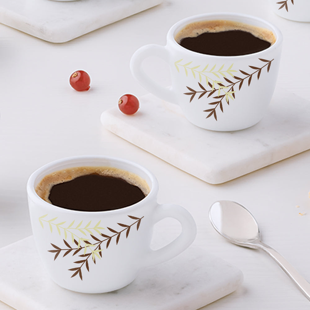 Larah by Borosil, Opalware, Microwave Safe, Oak Cup Set of 6, 90ml