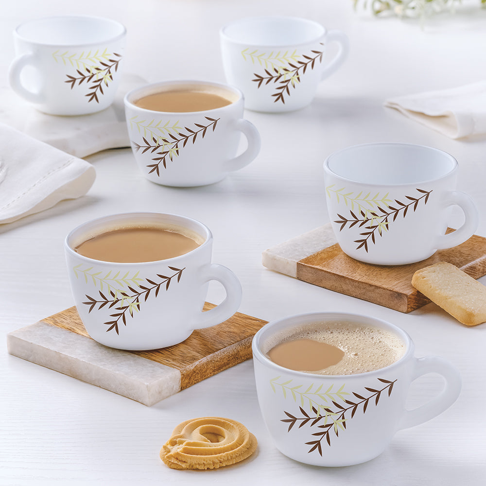 Larah by Borosil, Opalware, Microwave Safe, Oak Cup Set of 6, 90ml