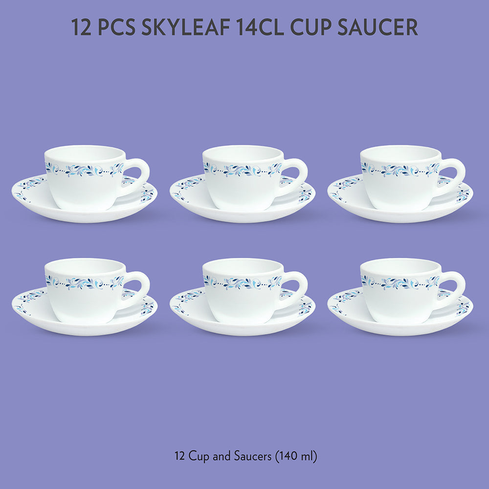 Larah by Borosil Skyleaf Cup n Saucer Set, 140ml x 8