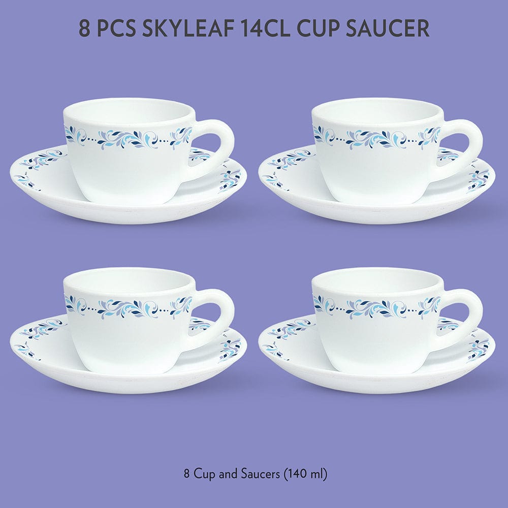 Larah by Borosil Skyleaf Cup n Saucer Set, 140ml x 8