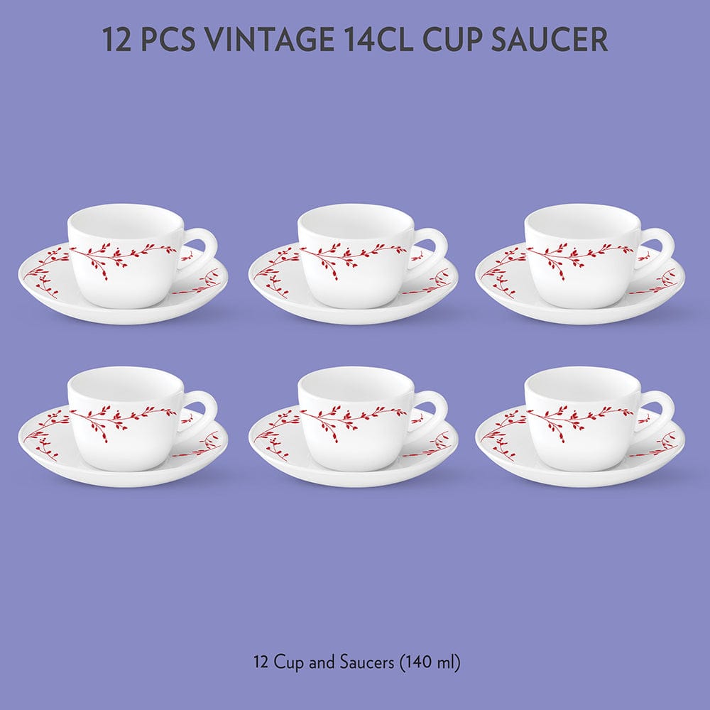 Larah by Borosil Vintage Cup n Saucer Set, 140ml x 8