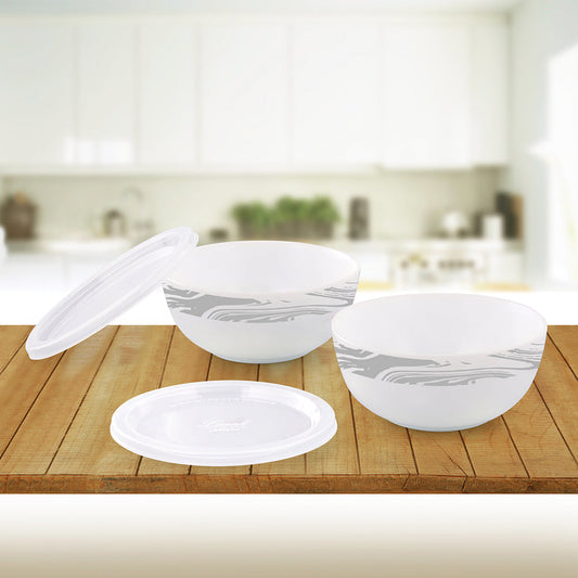 My Borosil Breakfast & Snack Sets 2 pc Set Marble Snack Bowl with Cover