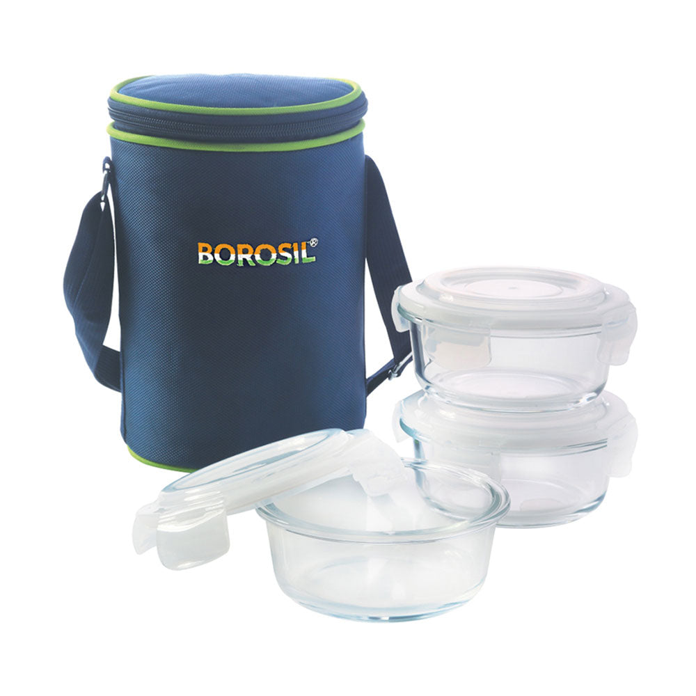 My Borosil Glass Lunchboxes 400 ml x 3 Prime Glass Lunch Box, Round x 3