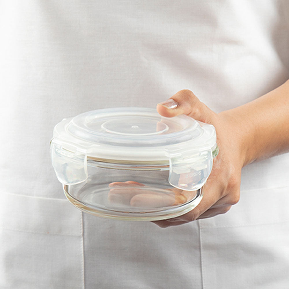 My Borosil Glass Lunchboxes 400 ml x 3 Prime Glass Lunch Box, Round x 3
