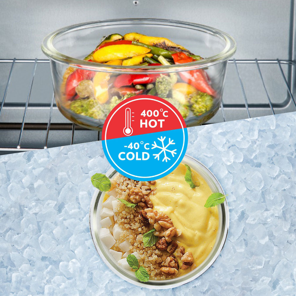 My Borosil Glass Lunchboxes 400 ml x 3 Prime Glass Lunch Box, Round x 3
