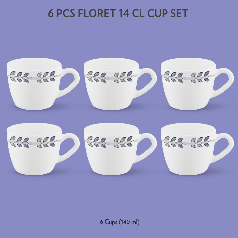 My Borosil Opalware Tea Cups & Tea Sets 140 ml x 6 Floret Cup Set