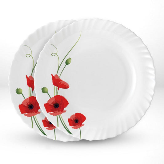 My Borosil Plate Sets 2 pc Set Red Carnation Noodle / Soup Plate Set