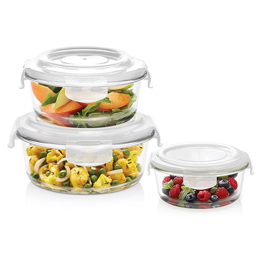My Borosil Storage Containers 240 ml x 3 Klip n Store Round Set of 3 Glass Container