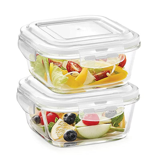 My Borosil Storage Containers 320 ml x 2 Klip n Store Square Set of 2 Glass Container