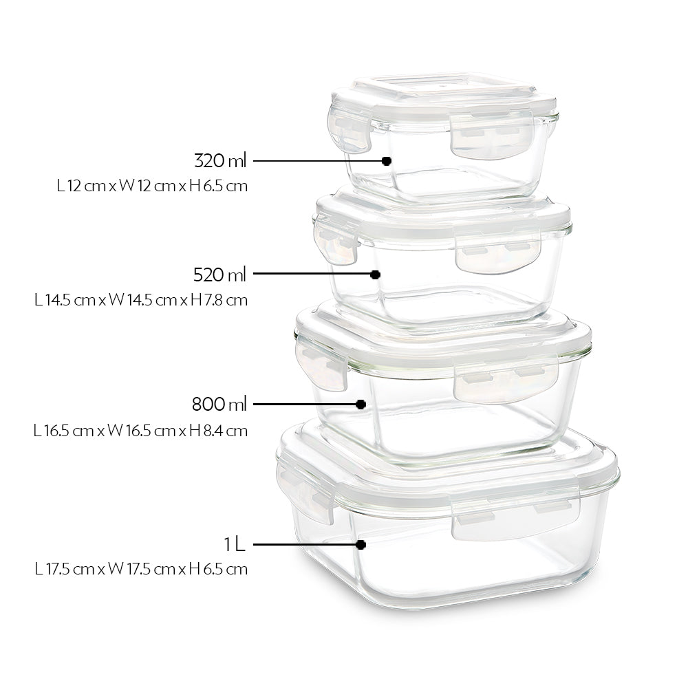 My Borosil Storage Containers Klip n Store Square Set of 3 Glass Container