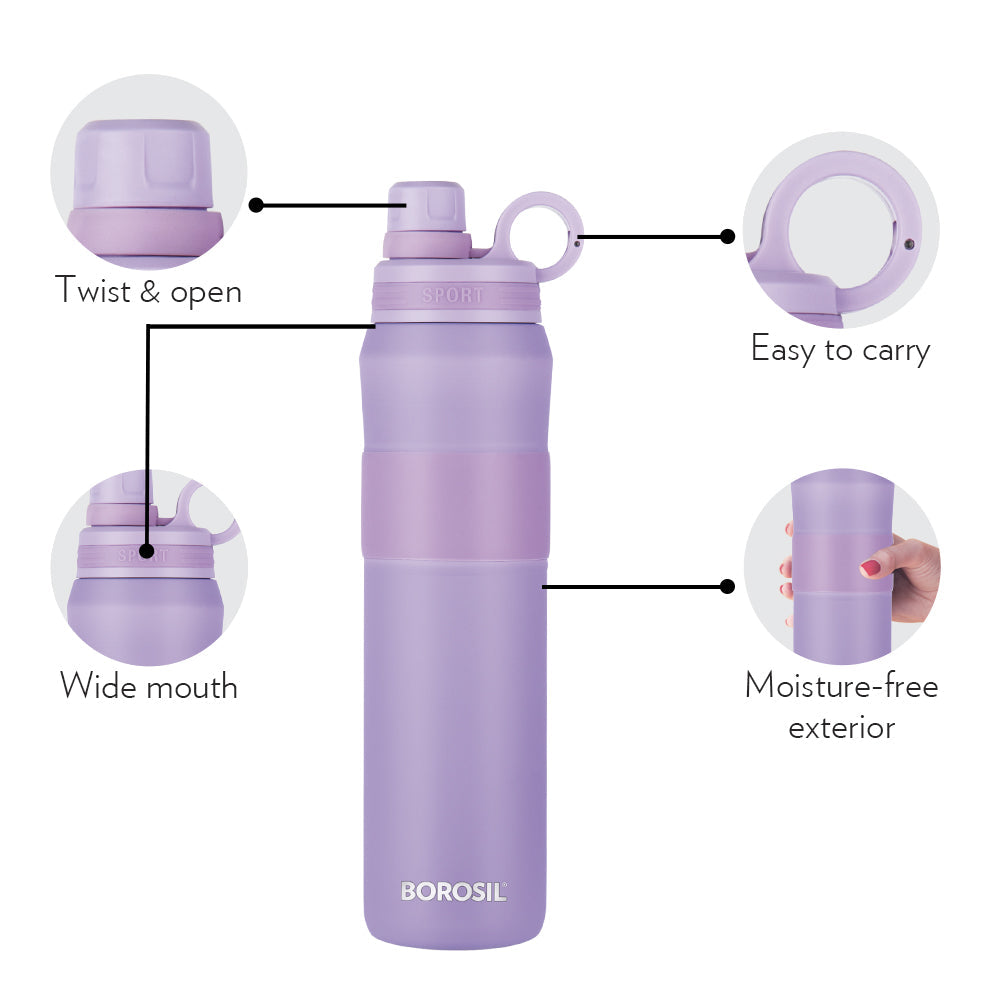 My Borosil Stainless Steel Bottles 800 ml Thirst Burst Lavender