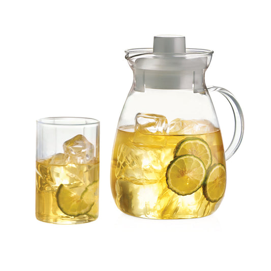 My Borosil Water & Juice Jugs 1.3L jug + 6 glasses Lemon Set with 1.3L jug