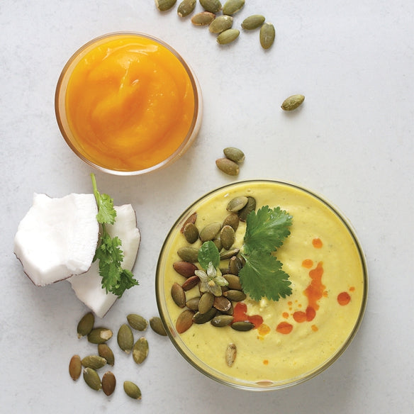 Healthy roasted pumpkin soup with a hint of Thai flavours