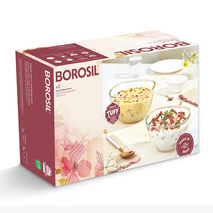 Borosil Tuff-Glass Square Mixing & Serving Bowl Set