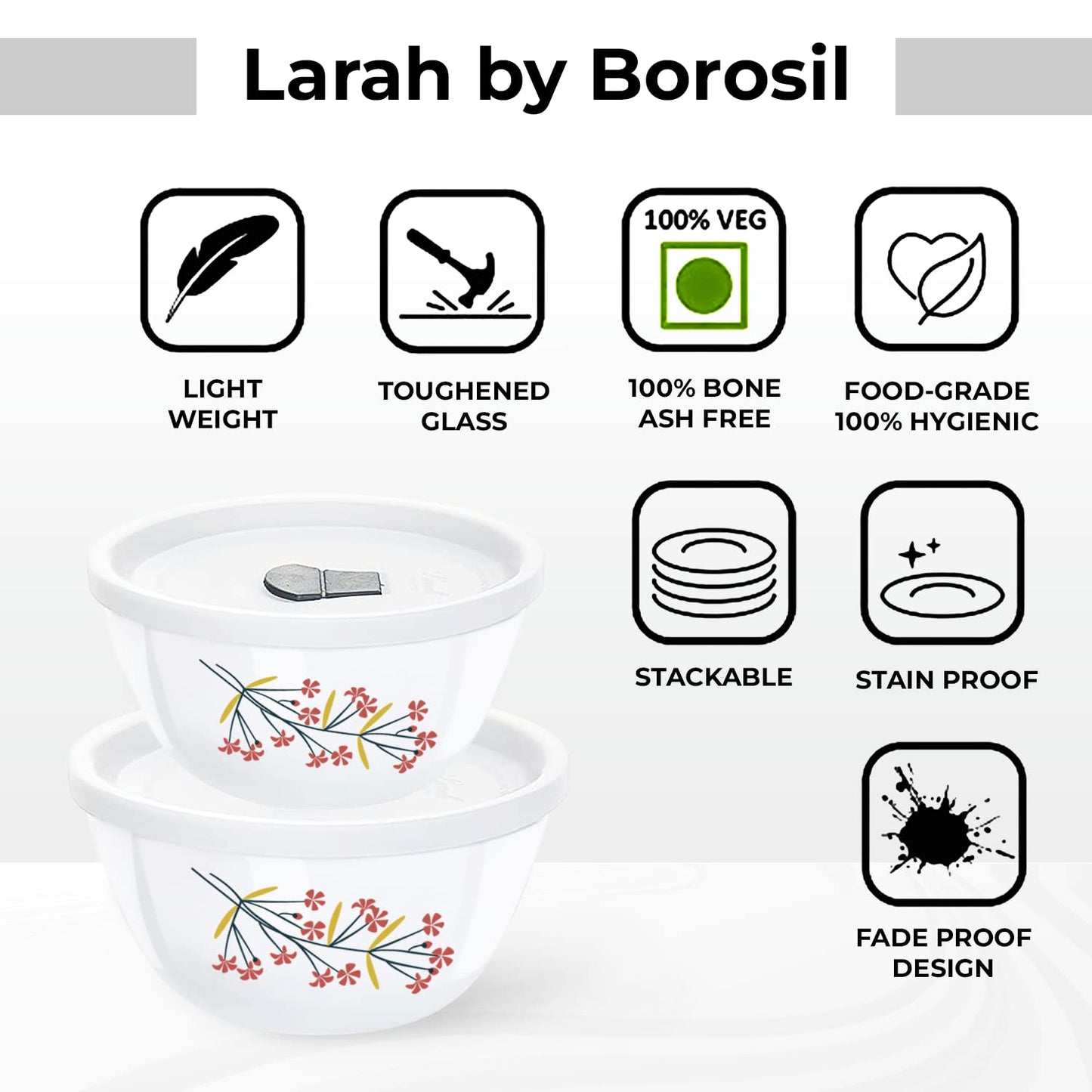 Larah by Borosil Red Bud 4 pc Mixing Bowl, 1 L + 750 ml