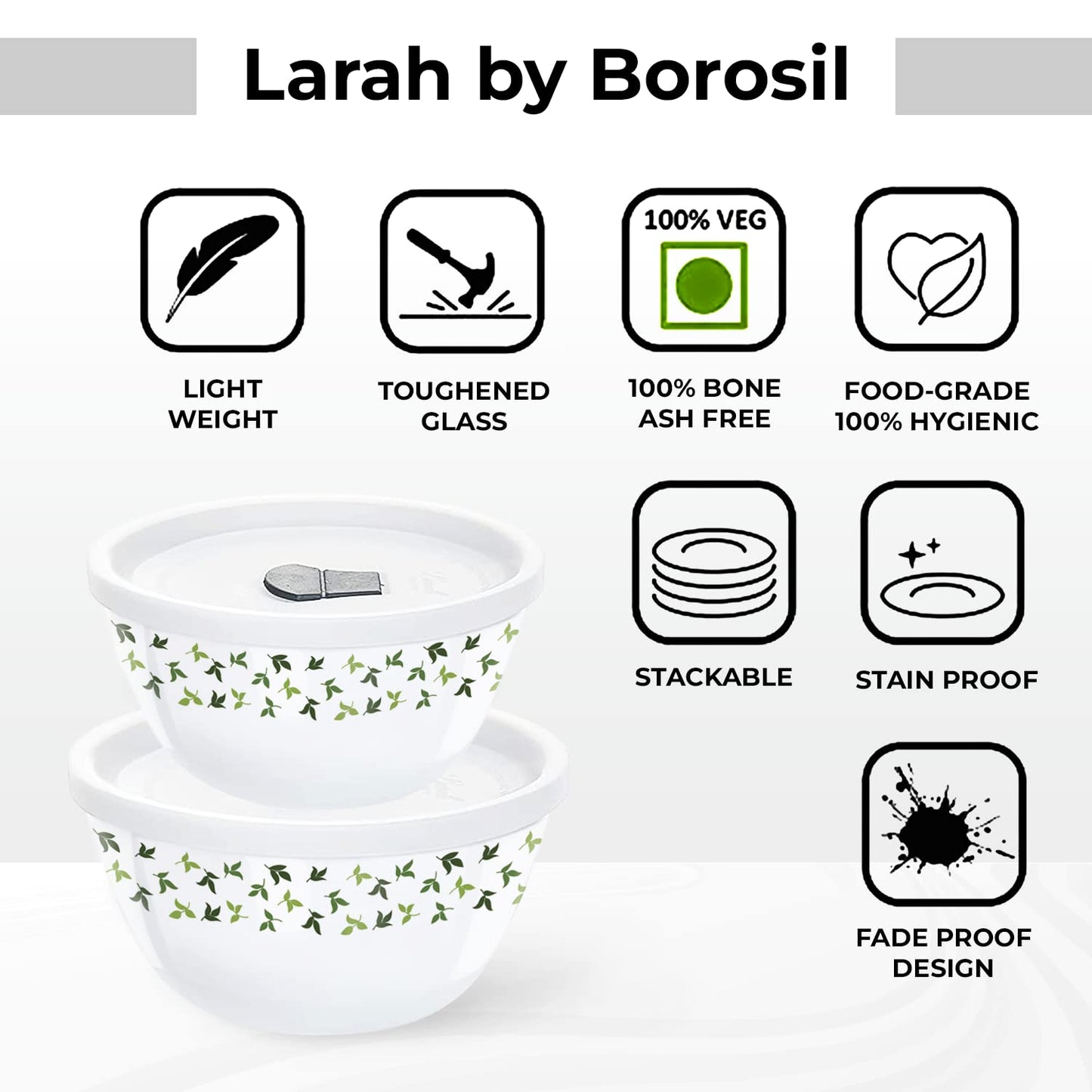 Larah by Borosil Sage 4 pc Mixing Bowl, 1 .5 L + 750 ml