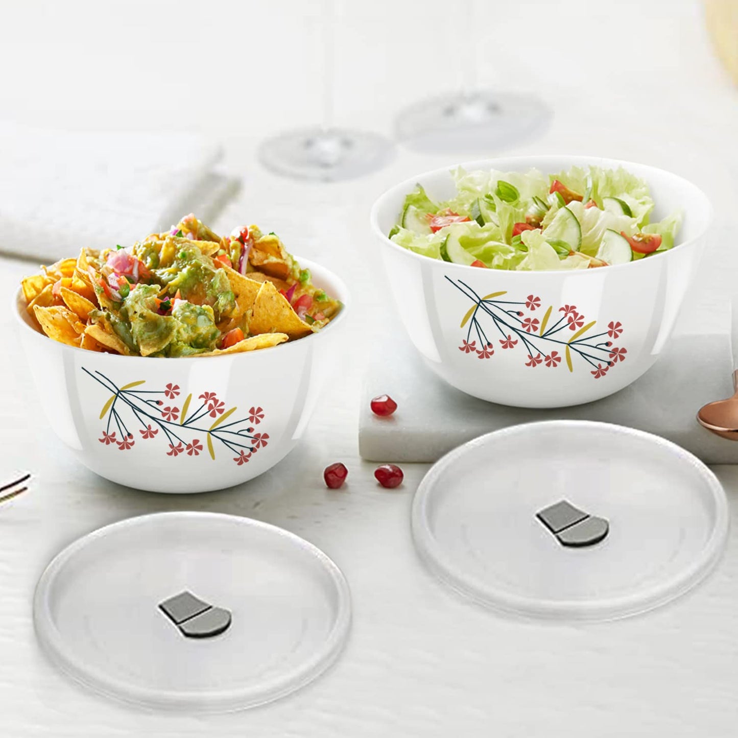 Larah by Borosil Red Bud 4 pc Mixing Bowl, 1 L + 750 ml