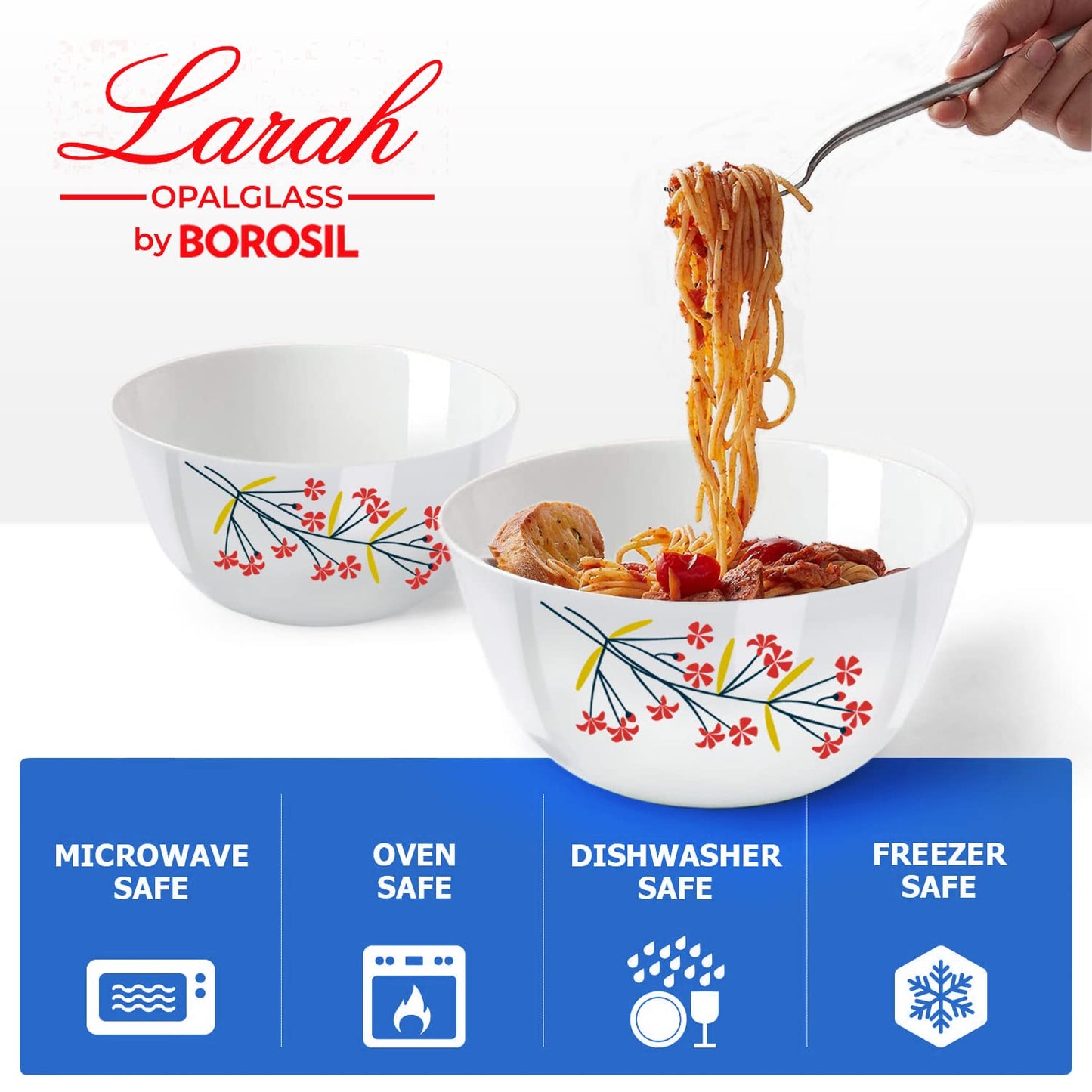 Larah by Borosil Red Bud 4 pc Mixing Bowl, 1 L + 750 ml