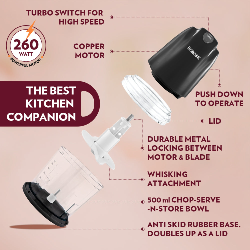 Borosil ChefDelite 260W Chopper, Black