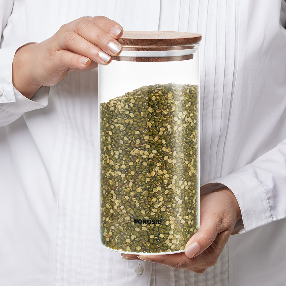Borosil Classic Jar with Wooden Lid, 1.2L
