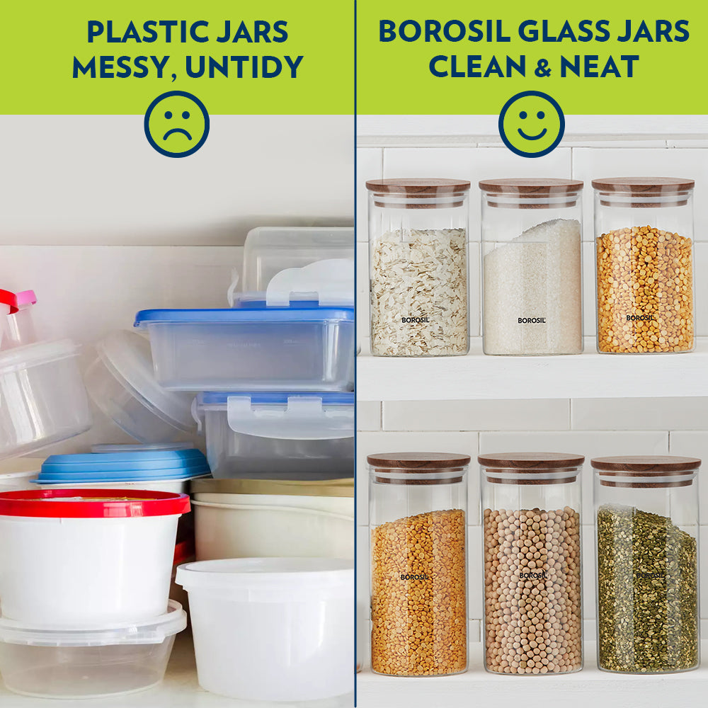 Borosil Classic Jar with Wooden Lid, 1.2L