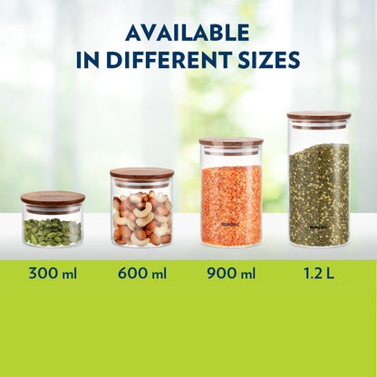 Borosil Classic Jar with Wooden Lid Set of 2, 600 Ml